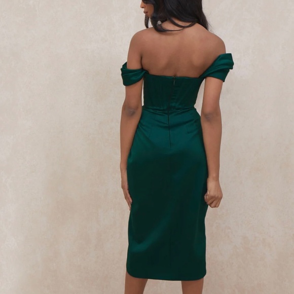 Luxury Cocktail Satin Green Dress - Picture 3 of 3